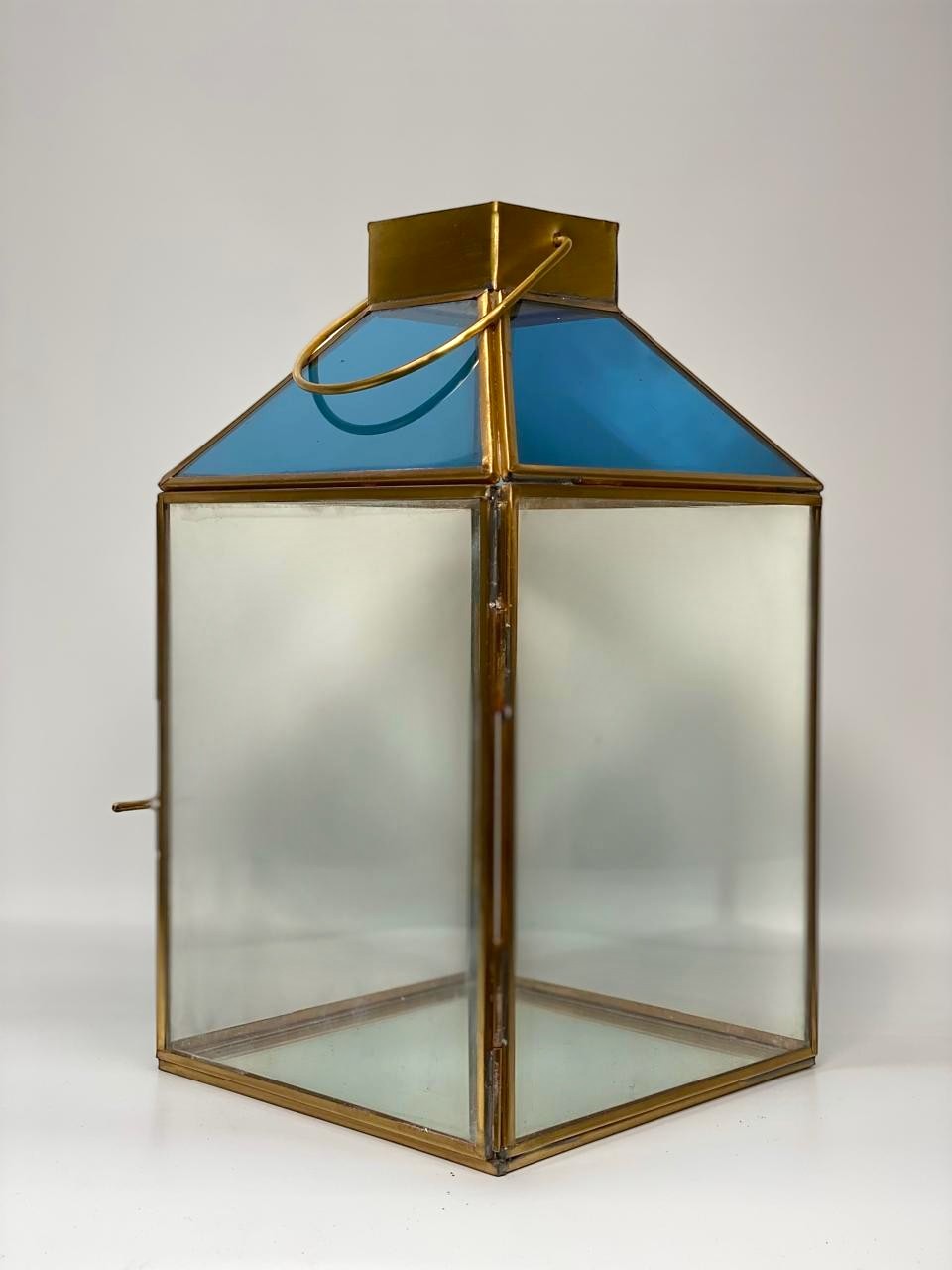 Bronze Blue glass metal candleholder