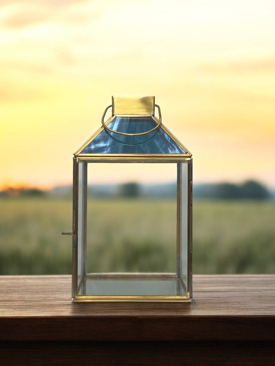 Bronze Blue glass metal candleholder