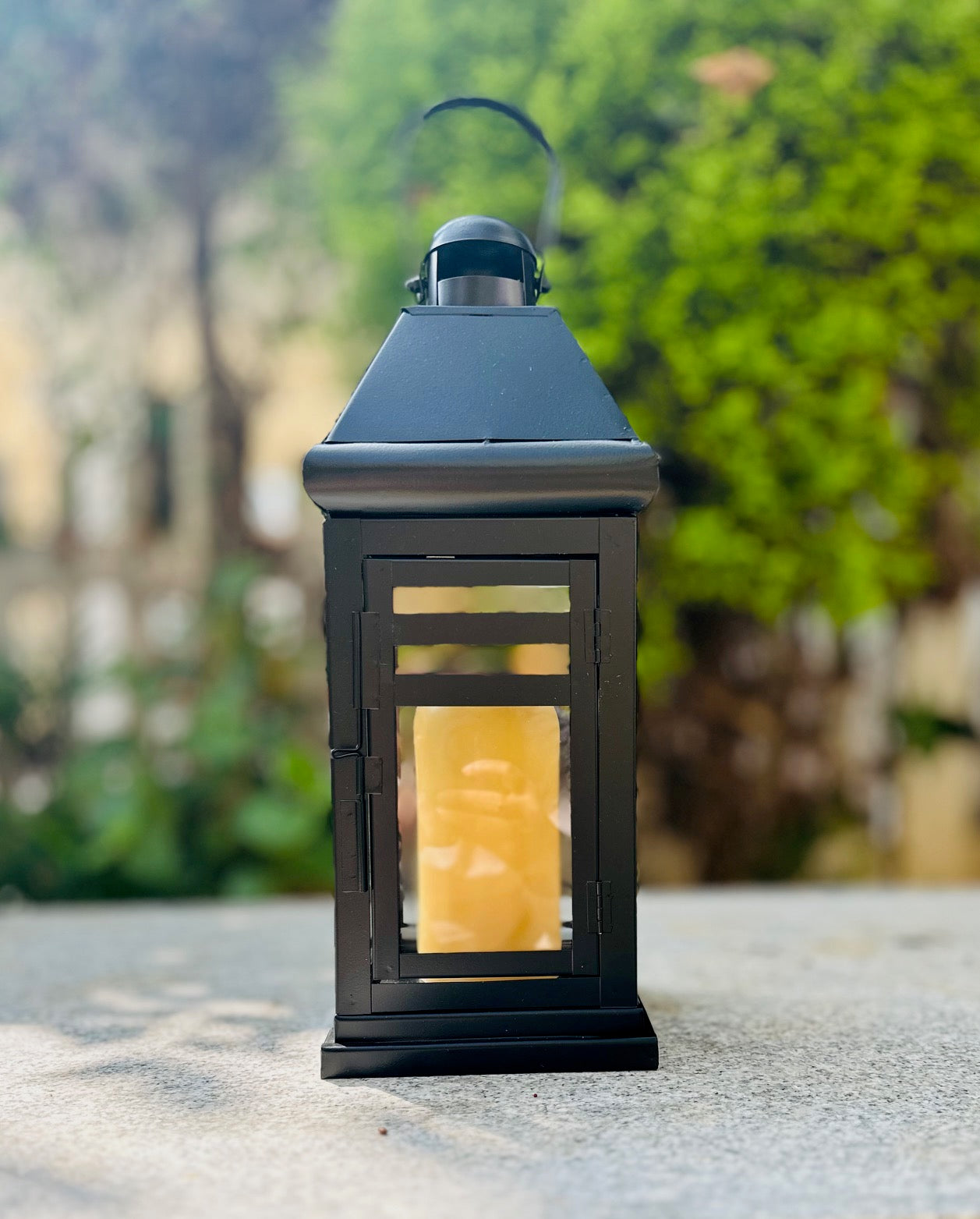 Moroccan Black Metal and Glass Lantern
