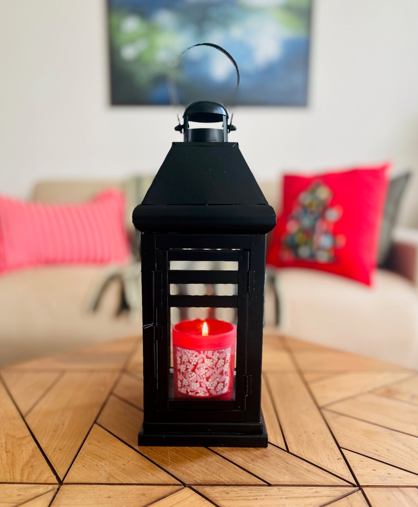 Moroccan Black Metal and Glass Lantern