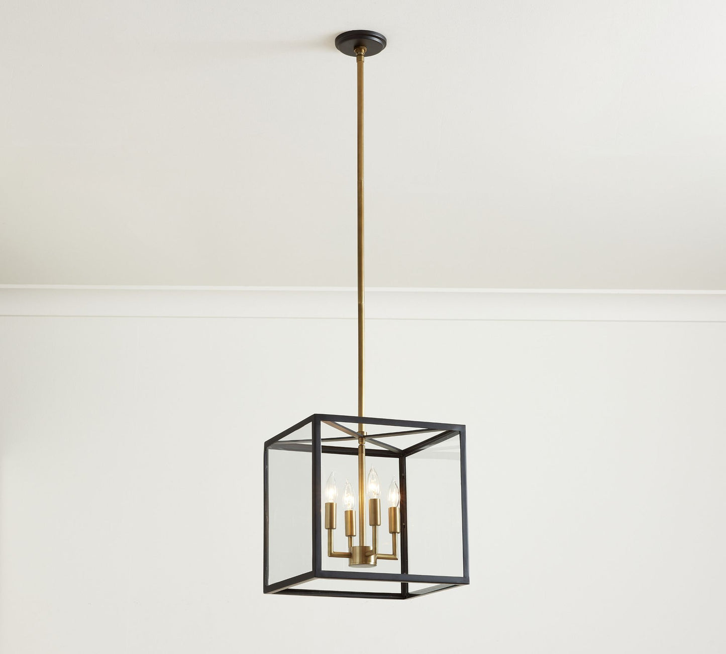 hanging metal and glass pendant lantern lighting fixture