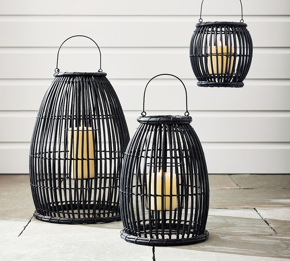 handwoven polyrattan iron outdoor lantern