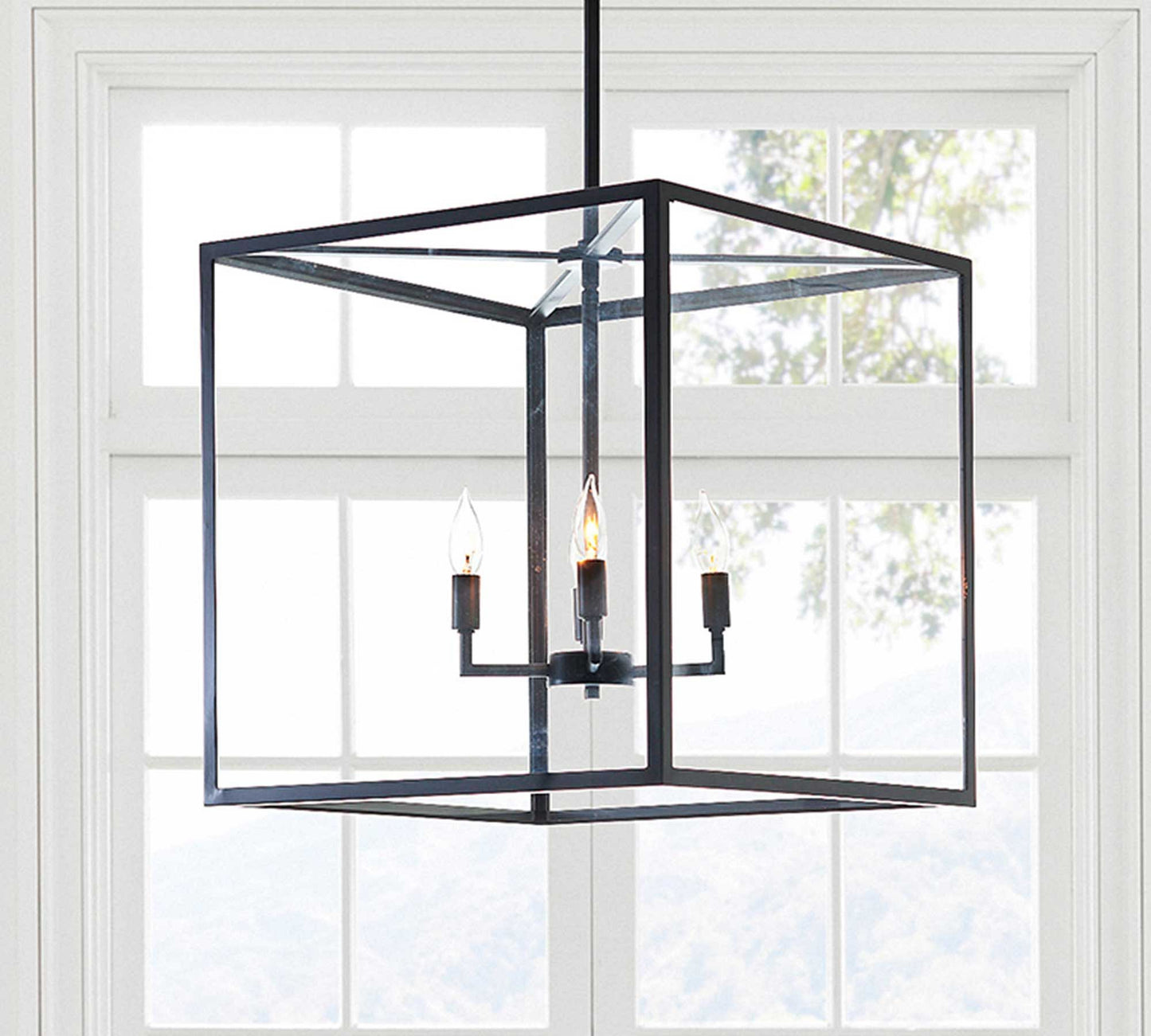 hanging metal and glass pendant lantern lighting fixture
